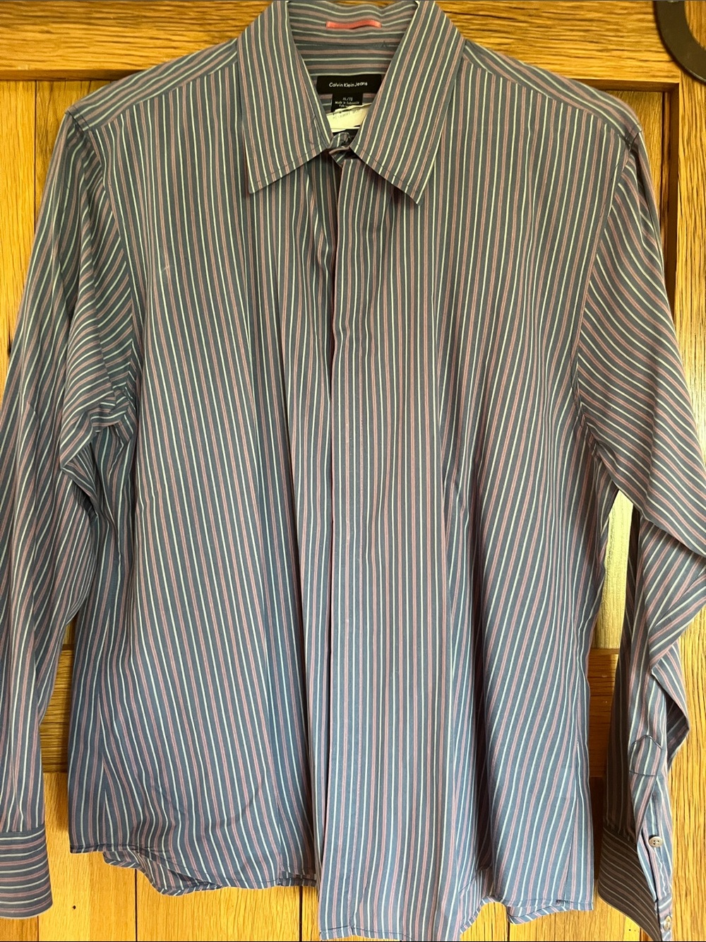 Calvin Klein Jeans Purple Blue Striped Men's Dress Shirt
